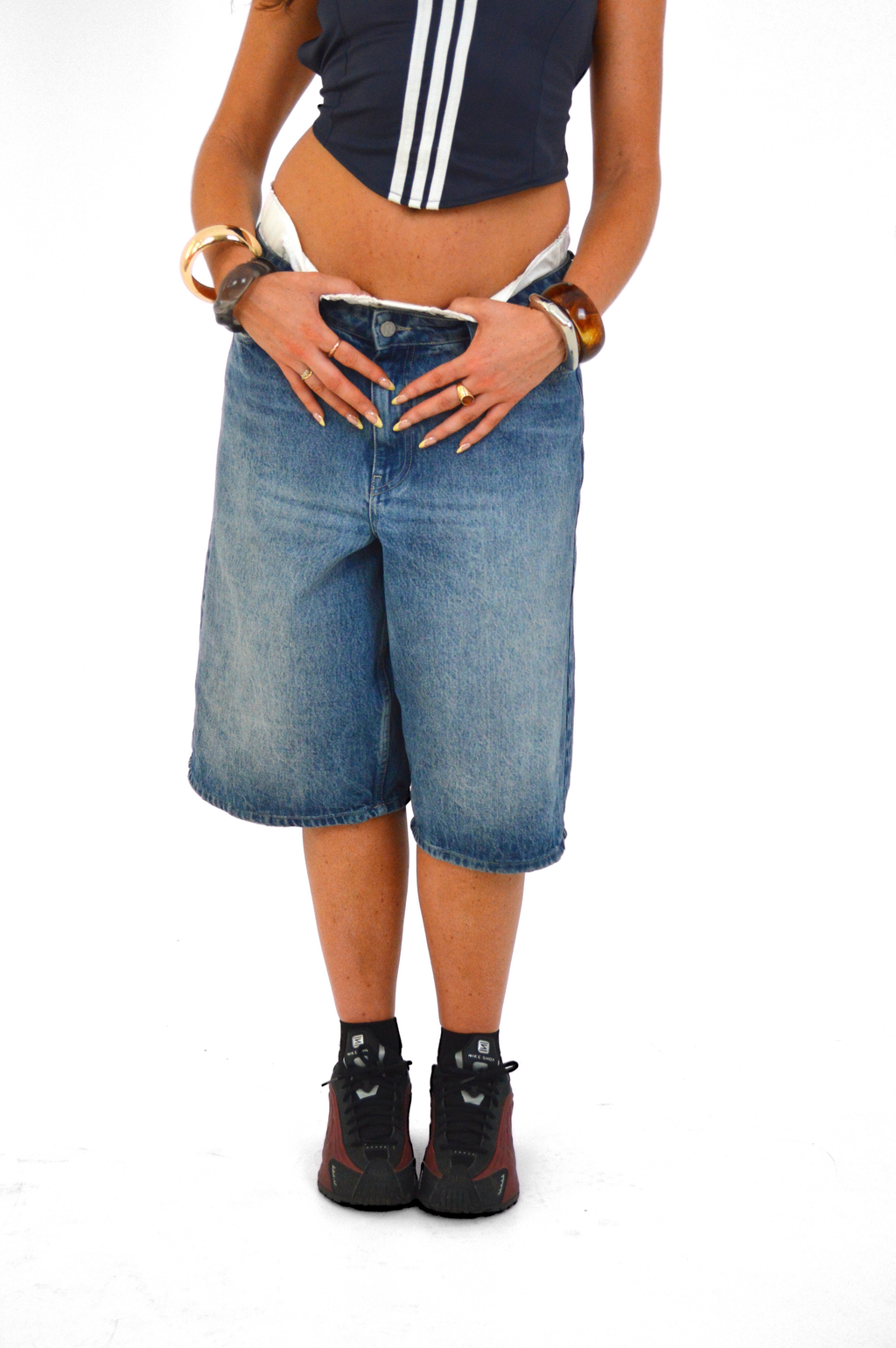 Represent blue denim jorts