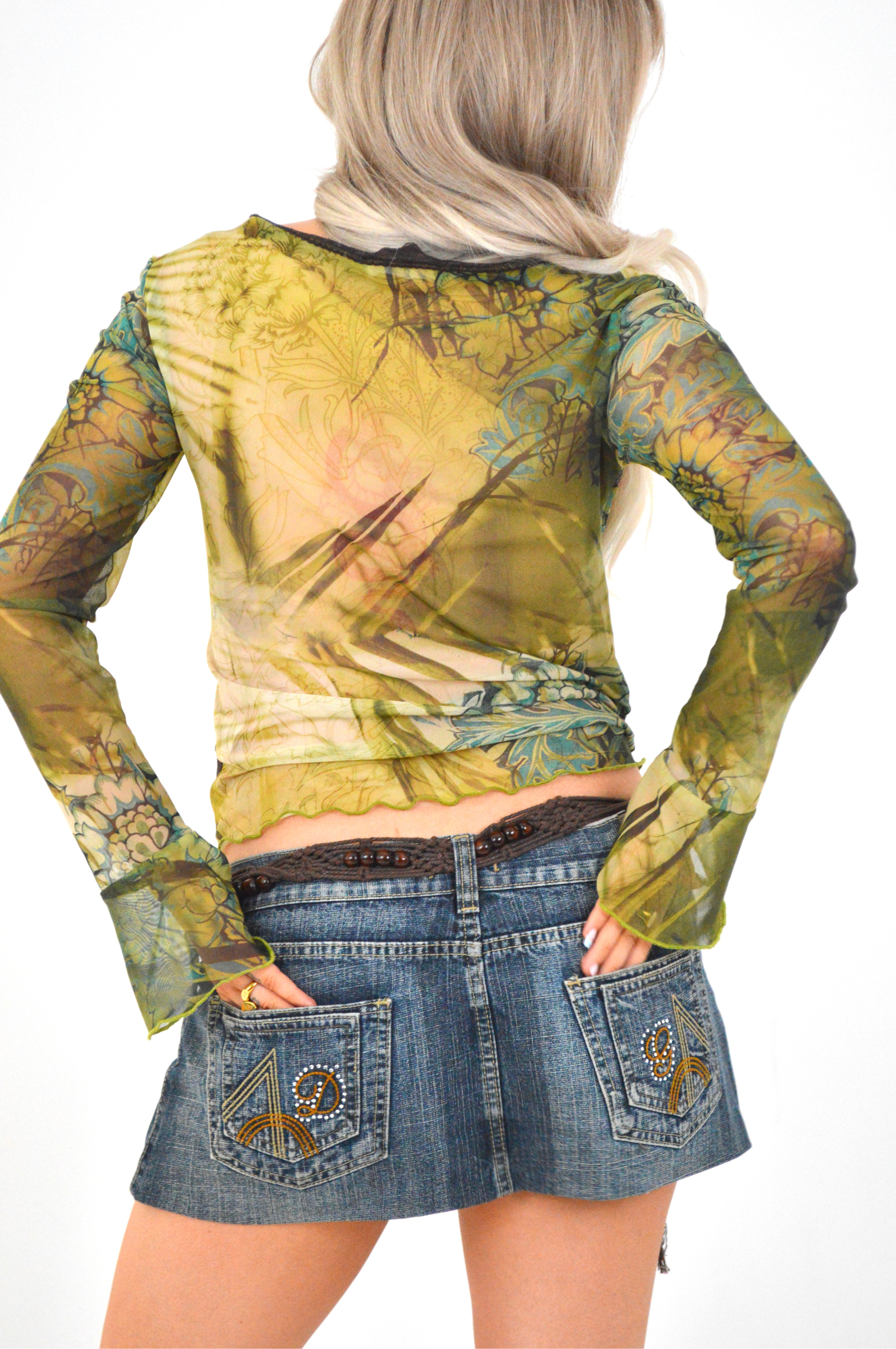 Jaded London green capulet mesh long sleeve top