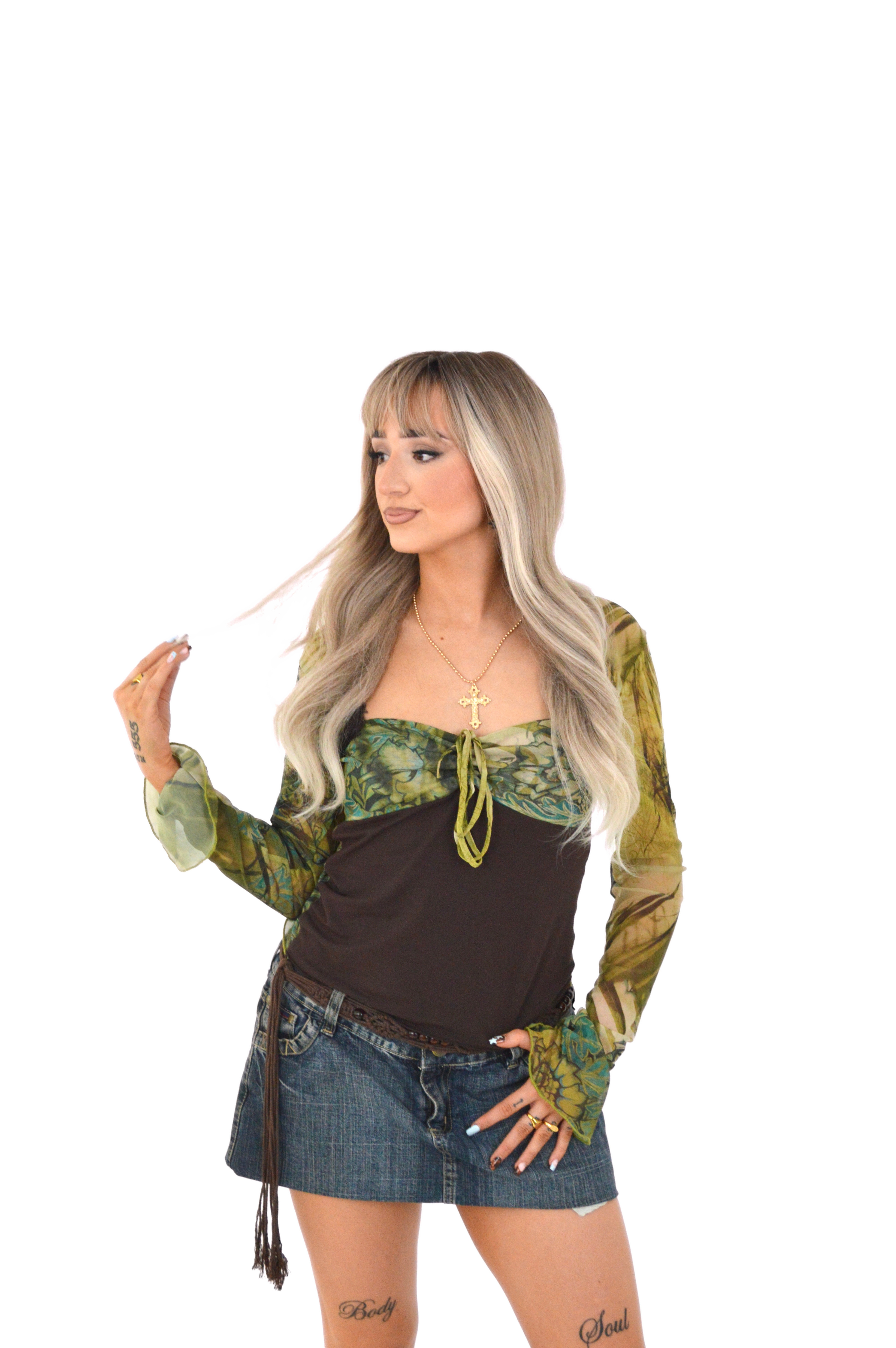 Jaded London green capulet mesh long sleeve top