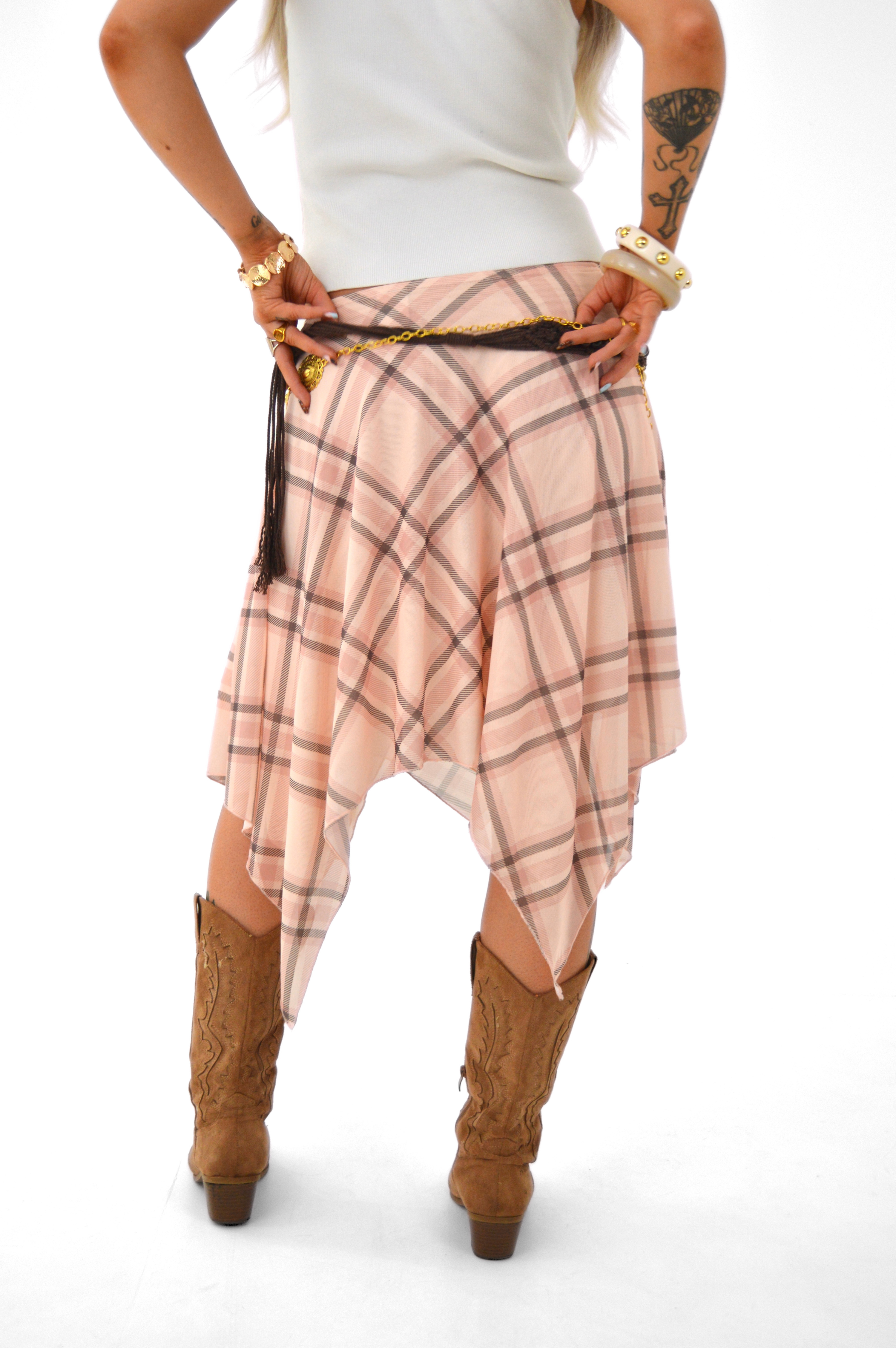 Pepper Mayo pink checked midi skirt